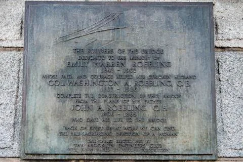 Close-up of a plaque on the Brooklyn Bridge Stock Photos