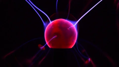Close up of the plasma ball core with few strong beam towards top Video stock 77011284