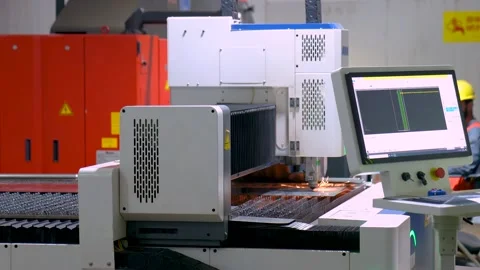 Close Up Of A Plasma Cutting CNC Machine Fabricating Products In A Metal 스톡 동영상 328337853