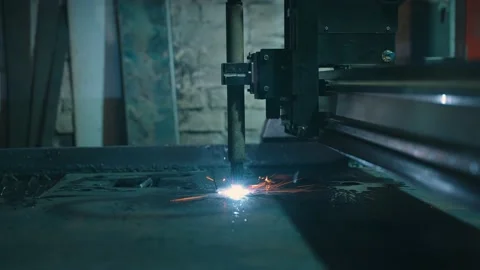 Close-up of plasma metal processing on a robotic machine. Stock Footage 223942428
