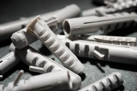 Close-up of a plastic dowels group Foto stock