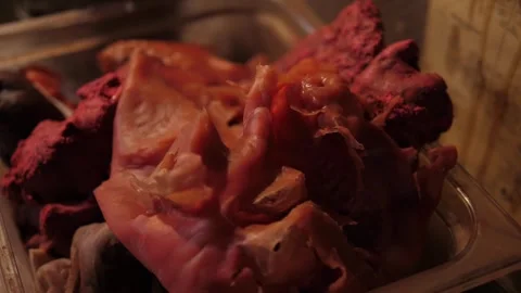 Close-up of a plastic heart in the chest of a mannequin in a dark room. Stock Footage 310655703