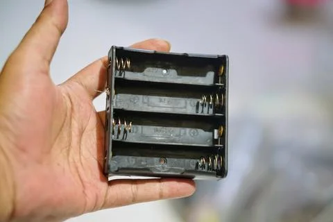 Close up of a plastic lithium battery holder with practical design Stock Photos