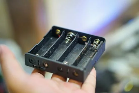 Close up of a plastic lithium battery holder with practical design Stock Photos