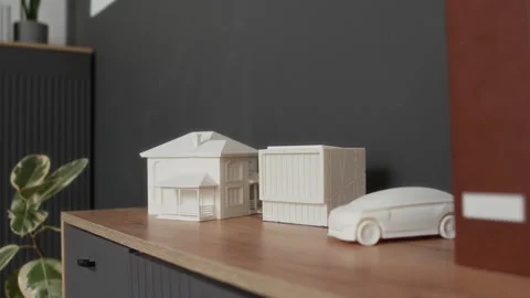 Close up of Plastic Models Created Using 3D Printer Stock Footage 335688569