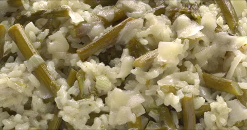 Close-up of a plate with asparagus risotto. Stock Footage 333519445