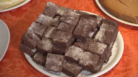 Close up of plate of brownies  Stock Footage 85905122