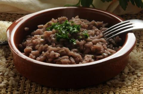 Close up of a plate of red wine risotto Stock Photos