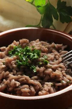 Close up of a plate of red wine risotto Stock Photos