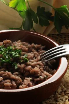 Close up of a plate of red wine risotto Stock Photos