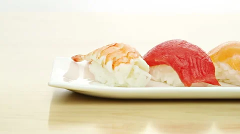 Close-Up Of A Plate Of Sushi Stock Footage 65427844
