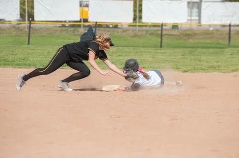 Close play at second base Stock Photos