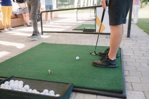 Close up playing golf on golf course. Concept of training play golf. First time Stock Photos