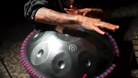Close up playing handpan - 24 june 2026 fethiye mugla turkey Stock-Footage 341575444