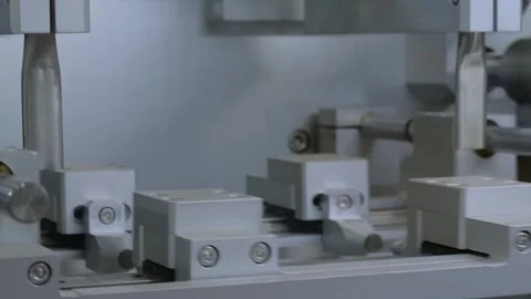 Close up: pneumatic machinery components in motion: pistons, cylinders Stock Footage 341852913
