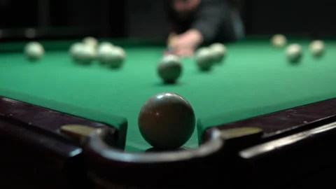 Close up of pocketing a billiard ball. Russian billiards game Stockbeeldmateriaal 146809702