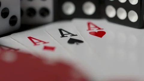 Close up of poker chips and set of aces playing cards Stock Footage 288675145