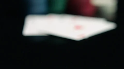 Close up poker chips with winning four aces on the black mirror poker table Stock Footage 94057688