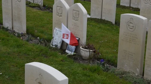 Close Up Of A Polish Flag On A Commonwealth War Graves At The Nieuwe Ooster Stock Footage 127670839