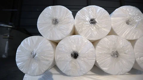 Close-up polyester roll, non-woven fabric close-up, synthetic non-woven fabric Видео 119391714