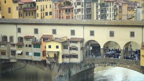 Close Up of Ponte Vecchio shot from Uffizi Palace in Florence Italy Stock Footage 89781334