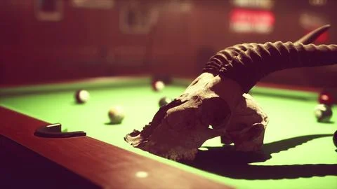 A close up of a pool table with an animal skull on it Stock Illustration