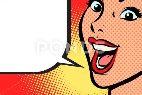 Close-up pop art woman face smile Stock Illustration