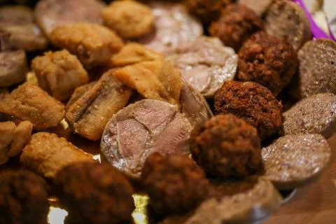 Close up of pork meat selection Stockfoto's