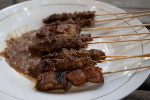 Close up of pork satay Stock Photos