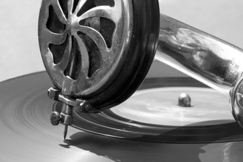 Close-up portable gramophone Stock Photos