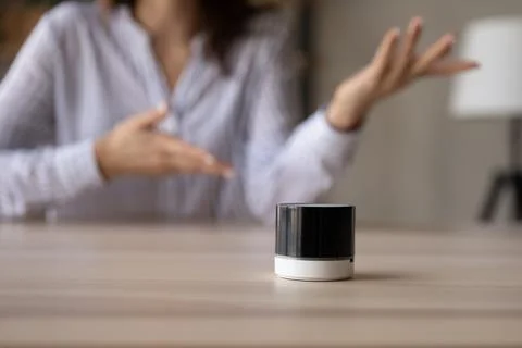 Close up of portable wireless speaker on table Stock Photos
