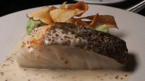 Close Up Of A Portion Of Freshly Cooked Fish, London, UK Stock Footage 225276649