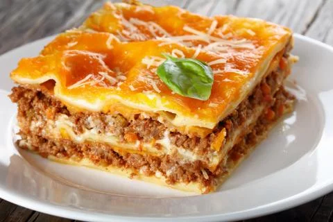 Close-up of a portion of lasagna Stock Photos