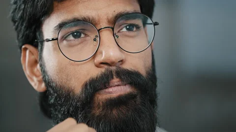 Close-up portrait arab thoughtful pensive business man has question dilemma Stock Footage 195258554