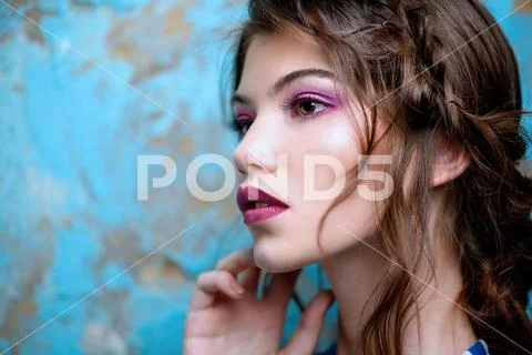 Close-up portrait of a attractive girl posing in studio. Beauty, fashion. Mak Stock Photos