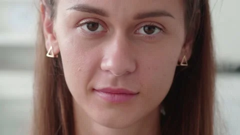 Close up portrait of attractive woman smiling brunette confident pretty ooking Video stock 201171984