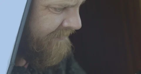 Close Up Portrait Of A Bearded Hipster With A Red Beard And Mustache. Stock Footage 121765257