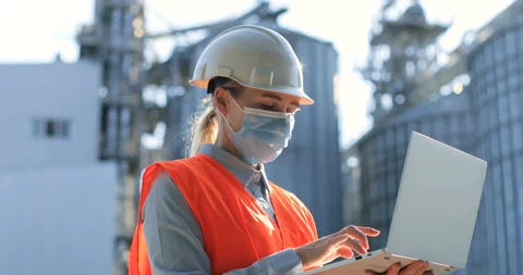 Close up portrait of beautiful female controller in uniform and helmet standing Stock Footage 138234291