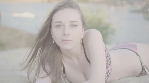 Close up portrait of beautiful young woman Stock Footage