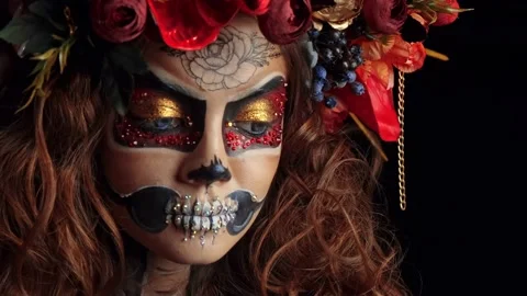 Close Up portrait of Calavera Catrina. Stock Footage 140894555