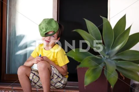 Close-up portrait of cheerful little boy Stock Photos