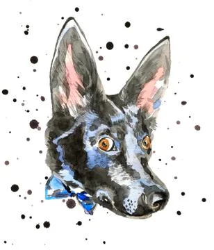 Close up portrait of cheerful watercolor dog Stockillustratie