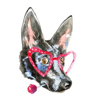 Close up portrait of cheerful watercolor dog Stockillustratie