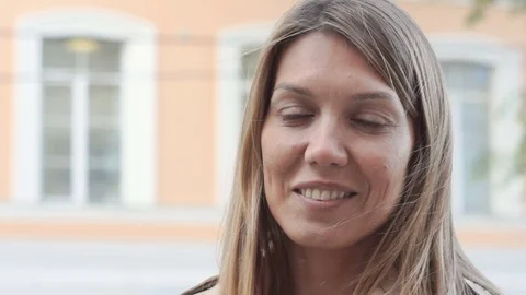 Close up portrait of deep in though face of young attractive girl Stock Footage 77201296