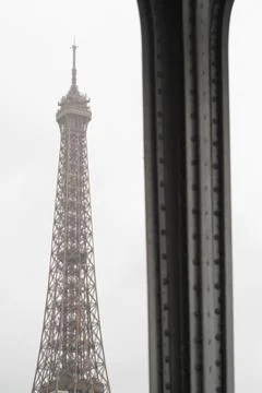 Close-up portrait of the Eiffel Tower from a column of the Bir Hakeim bridg.. Stock Photos