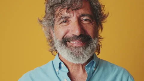 Close up portrait, elderly gray-haired man, looking camera smiling, isolated on Stock Footage 248272930