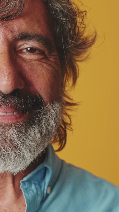 Close up portrait, elderly gray-haired man, looking camera smiling, isolated on Stock Footage 248273016
