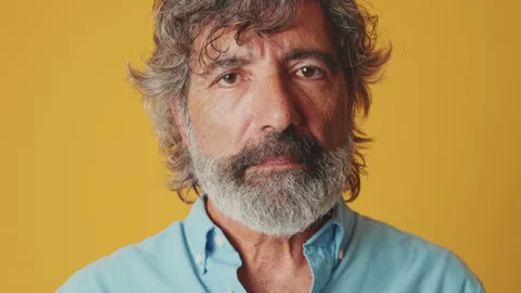Close up portrait, elderly gray-haired man, looking camera, isolated on an Stock Footage 250841486