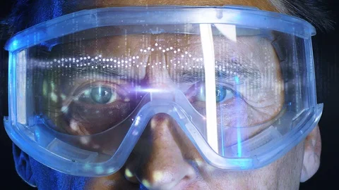 Close up portrait elderly scientist in high tech laboratory Stock Footage 129284006