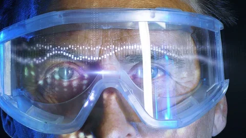 Close up portrait elderly scientist in high tech laboratory Stock Footage 129284209